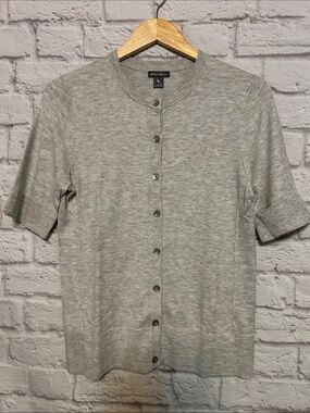 Eddie Bauer Heather Gray Short Sleeve Button-Up Cardigan